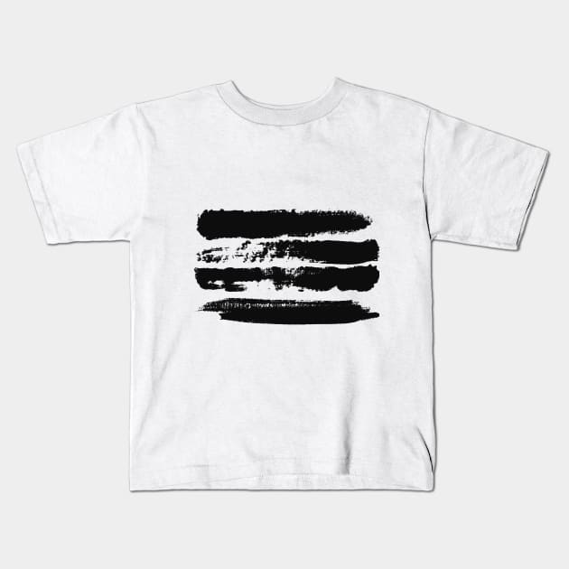 Black brush strokes on white background, monochrome. Print. Kids T-Shirt by BumbleBambooPrints